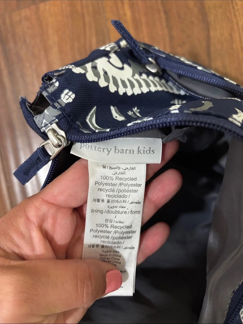 Kids Navy Dinosaur Skeleton Zip Pouch